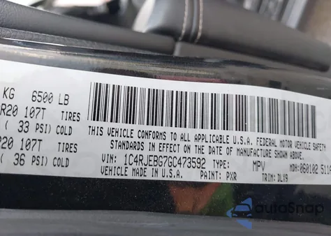 2016 Jeep Grand Cherokee Limited z USA, uszkodzony, nr VIN 1C4RJEBG7GC473592